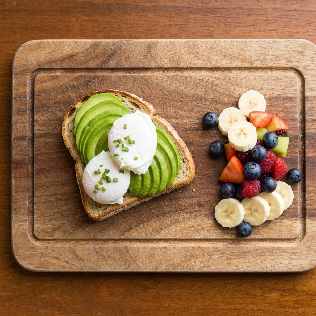 A beautifully plated café breakfast with toast and fresh ingredients